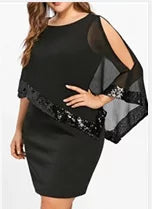 Irregular Sequins Mosaic Chiffon Plus Size Dress