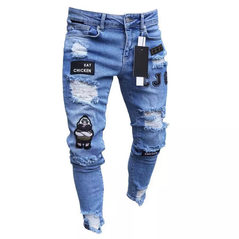 Mode Casual Trendy zerrissene, verjüngte Röhrenjeans für Männer