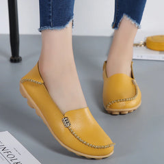 Zapatos de mujer mocasines New Solid Flat con zapatos Mujeres Tontas redondas cómodas Flats Slip-On Slub-Leather Women Snakers