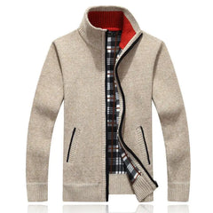 Cardigan de cuello de pie grueso de invierno de otoño para hombres