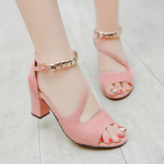 Summer Roman Thick Heel Sandals Women's Casual High Heels Beaded Fish Mouth Women's Sandals