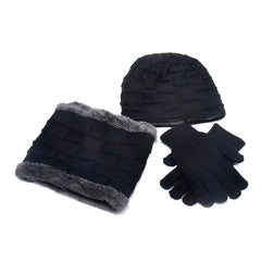 Winter Man Hat Gloves Scarf Two-piece Three-piece Set Knitted Men's Outdoor Warm Beanie Cap