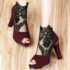 Summer Peep-toe Pumps Sandals Springtime New Style All-fitting Gauze Chunky High Heels Women's Shoes