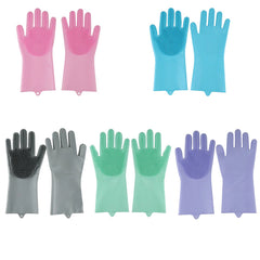 Guantes de lavavajillas de silicona con cepillo de platos, guantes para el hogar para guantes de cocina anti-deslizamiento, resistente al desgaste y mágico