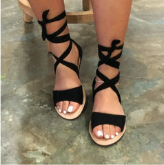 Tacos planos de verano zapatos femeninos sandalias de corbata de vendaje