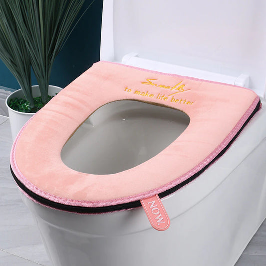 Restroom Zipper Universal Plush Warm Comfortable Home Soft Thick Toilet Seat Cover Winter Toilet Seat Cover