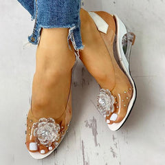 Sandals summer new rhinestone slope heel slippers