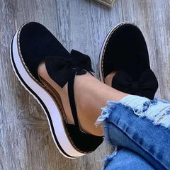 Women's Flock Platform Flat Heel Sandals with Hollow Out Butterfly Knot, Solid Casual Fashion Female Ladies Shoes Zapatos De Mujer