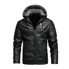 Autumn Winter Leather Jacket Men's Pu Imitation Leather Leather Jacket Youth Men's Motorcycle Coat With Fleece Hooded