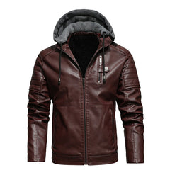 Autumn Winter Leather Jacket Men's Pu Imitation Leather Leather Jacket Youth Men's Motorcycle Coat With Fleece Hooded