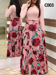 Kobiety maxi sukienka jesienna swobodna kwiatowa druk o szyja Patchwork Patchwork Tunik impreza elegancka boho sukienki szlafropowe panie plus size