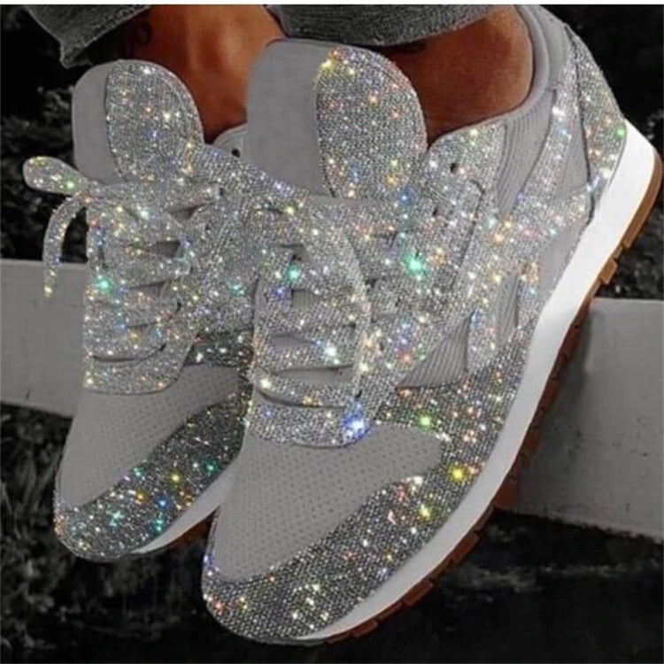 Les femmes à lacets de baskets paillettes d'automne plats vulcanisés chaussures adoucisses bling bling fashion plateforme molages