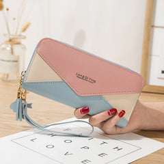 Geometric Luxury PU Leather Women Long Zipper Coin Purses Tassel Design Clutch Lady Female Money Credit Card Holder Clutch Bag