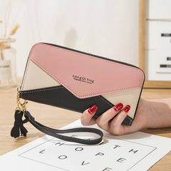 Geometric Luxury PU Leather Women Long Zipper Coin Purses Tassel Design Clutch Lady Female Money Credit Card Holder Clutch Bag