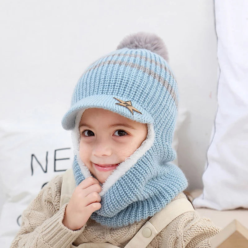 Cappelli da berretto inverno acrilici spessi per bambini BAMBINO OUTDOOR CALDO BALACLAVA TAP GIORNI BIB MASCHI