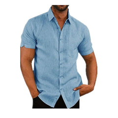 Men Summer Lapel Solid Color Short-Sleeved Button Shirt