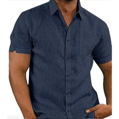 Mens Linen Shirts Short Sleeved Shirts Button Down Cotton Casual Loose Fit Shirt Tops