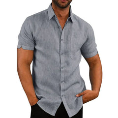 Mens Linen Shirts Short Sleeved Shirts Button Down Cotton Casual Loose Fit Shirt Tops