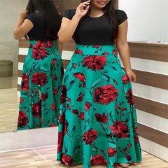 Abito maxi a manica lunga da donna stampare floreale tunica casual maxi abito