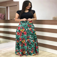 Abito maxi a manica lunga da donna stampare floreale tunica casual maxi abito