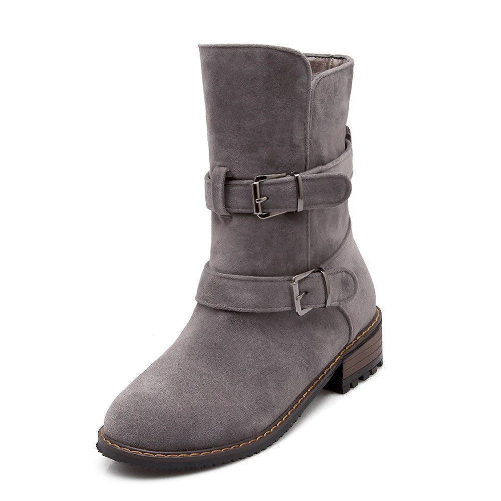 Buckle Mid-Heel Casual Short Tube Martin Boots Plus Size