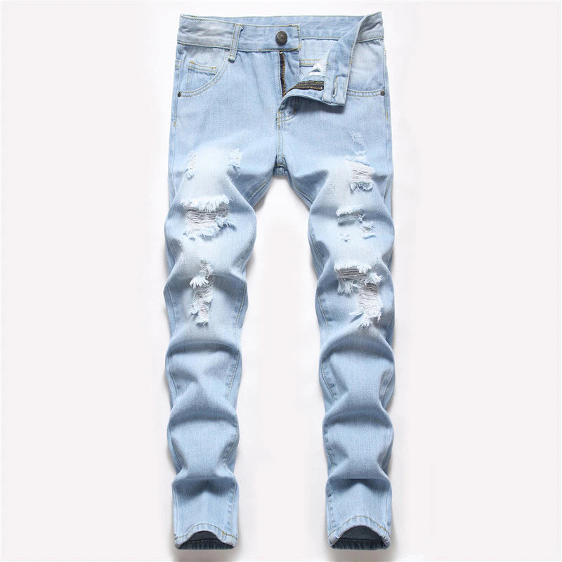Cowboy Boys' Straight-Leg Distressed Jeans with Washed Finish and No Stretch