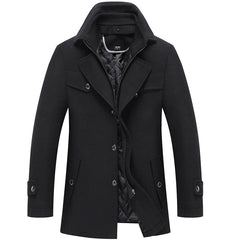 Men's Double Collar Woolen Cloth Cotton-padded Thick Plain Woolen Cloth Overcoat