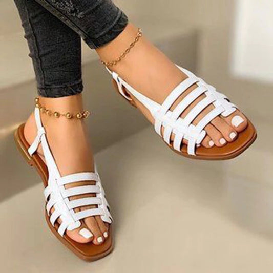 Hyishion Frauen elegante Sandalen, bequemer Slip am Strandsandalen, Boho Fischmund PU Leder Offene Toilschuhe, Gold, EU40