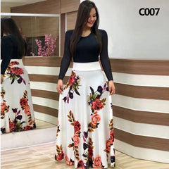 Kobiety maxi sukienka jesienna swobodna kwiatowa druk o szyja Patchwork Patchwork Tunik impreza elegancka boho sukienki szlafropowe panie plus size