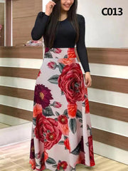 Kobiety maxi sukienka jesienna swobodna kwiatowa druk o szyja Patchwork Patchwork Tunik impreza elegancka boho sukienki szlafropowe panie plus size