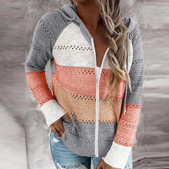 Autumn Leisure time Mosaic Hooded long-sleeved knitting sweater Set head Pullovers