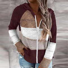 Autumn Leisure time Mosaic Hooded long-sleeved knitting sweater Set head Pullovers