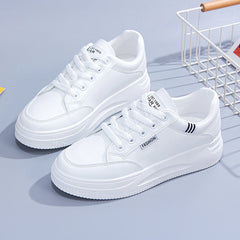 Platform Sneakers Women Shon Thick Sole Korean Leather Sneaker White Slip Casual Lace Up Vulcanized Shoes Spring Shoes for Women