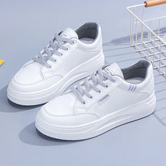 Plattform -Sneaker Frauen Shon Dicker alleiner koreanischer Leder -Sneaker weißer Slip lässig Schnüre -up vulkanisierte Schuhe Frühlingschuhe für Frauen