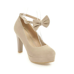 Sweet Butterfly Knot Band de una palabra Freada Ultra High Heel Cabeza redonda de gamuza de gamuza W82 W82