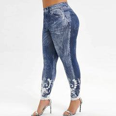 Beibeia Plus Size Jeans encaje con cintura alta Leggings de fitness de fitness de gimnasio pantalones deportivos pantalones