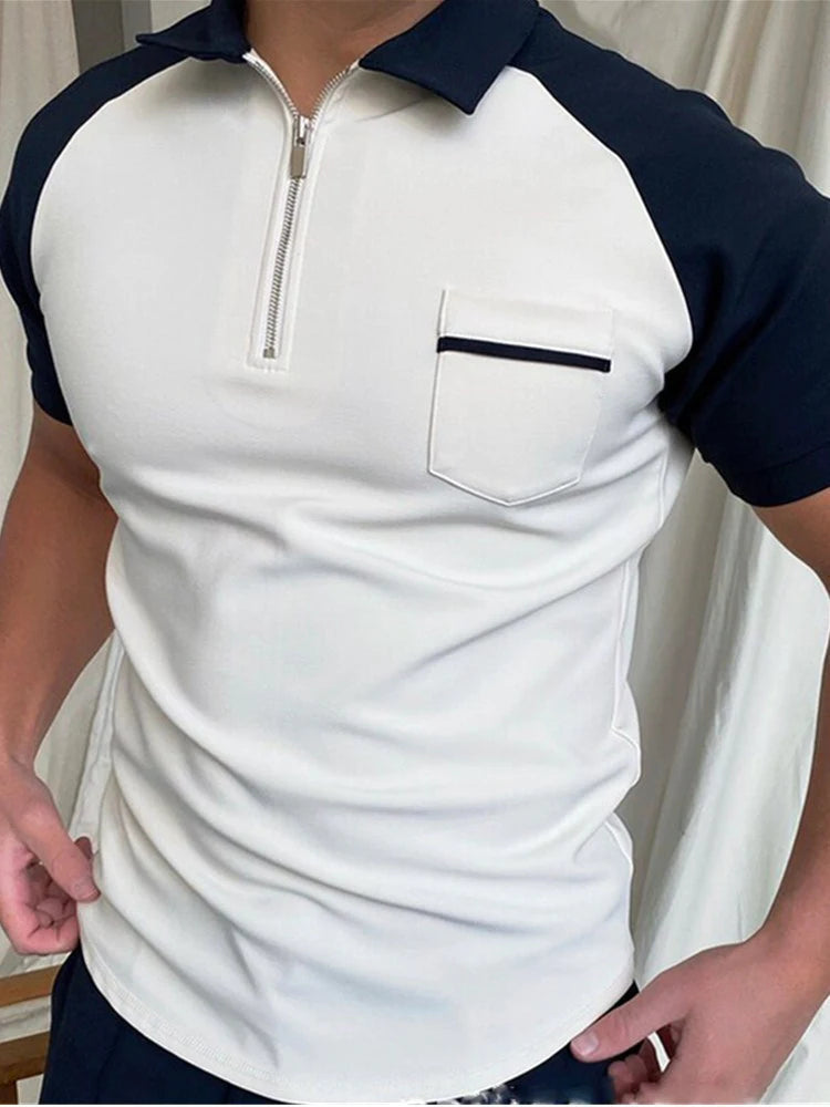 Polo à manches courtes pour hommes Quarter-zip Casual Daily Fit V Neck Basic conçu des chemises