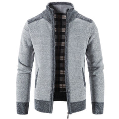 Patchwork de suéter de bloques de color para hombres Plus Velvet Zipper Cardigan