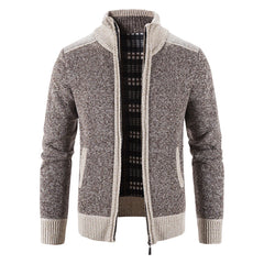 Patchwork de suéter de bloques de color para hombres Plus Velvet Zipper Cardigan