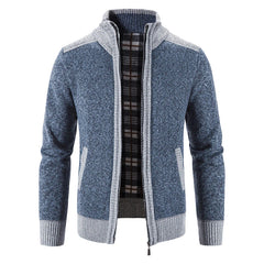 Herren -Farbblock -Pullover Patchwork plus Samt Reißverschluss Cardigan