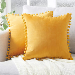 Velvet Cushion with Pompon Home Decoration Sofa Pillowcase Solid Color Drop Ball Plush Car Home Living Room Pillowcase