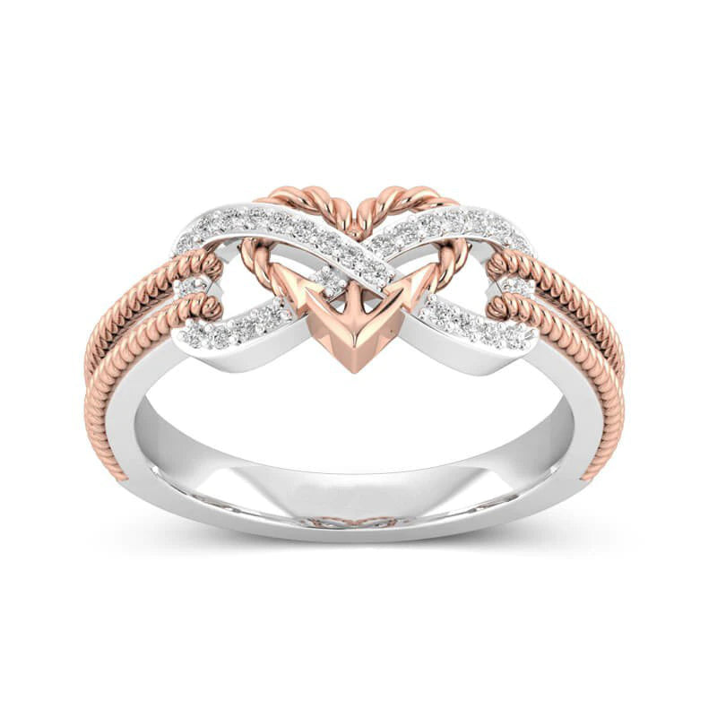 Créative Rose Gold Two-Tone Cross Heart Ring pour les femmes de fiançailles mariage anneaux féminins bijoux accessoires