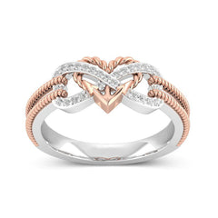 Creative Rose Gold Two-tone Cross Heart Ring for Women Engagement Party Wedding Female Rings Jewelry Hand Accessories