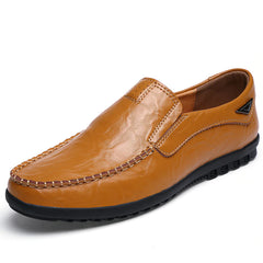 Men's Leather Loafers Summer Breathable Plus Size Shoes Casual Cowhide Slip-on Shoes