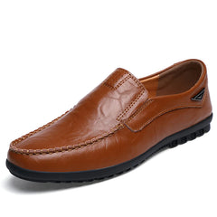 Men's Leather Loafers Summer Breathable Plus Size Shoes Casual Cowhide Slip-on Shoes