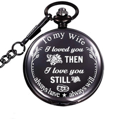 Anniversary Valentines Personalized Gift Engraved Pocket Watch with Chain for Men Husband Boyfriend on Valentines, Christmas, Birthday, Happy Wedding