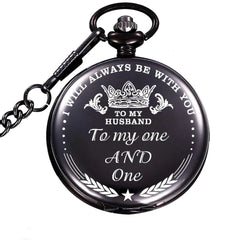 Anniversary Valentines Personalized Gift Engraved Pocket Watch with Chain for Men Husband Boyfriend on Valentines, Christmas, Birthday, Happy Wedding