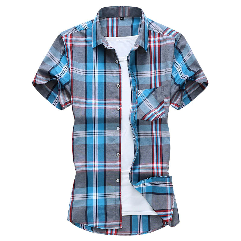 Men's Classic Fit Red Button-Down Collar Short Sleeve Shirt