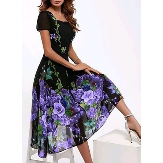 Summer Loose Floral Printed Oversized 3xl Short Sleeve Maxi Dress Ladies Elegant Square Neck Casual Long Dresses Vestidos