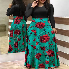 Abito maxi a manica lunga da donna stampare floreale tunica casual maxi abito